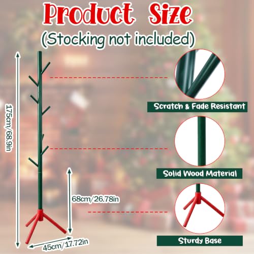 Christmas Stocking Holder Stand with 7 Hooks - Wooden Holiday Floor Rack