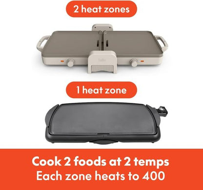 Bella Ceramic Fold-N-Store Griddle - Dual Temp Kitchenware with Nonstick Coating | 10"x20", Oatmilk Color, 1500 Watt