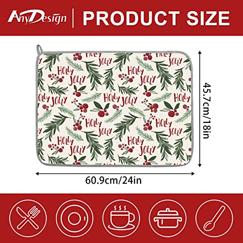 Christmas Absorbent Dish Drying Mat 18x24 Inches Holiday Kitchen Decor