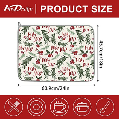 Christmas Absorbent Dish Drying Mat 18x24 Inches Holiday Kitchen Decor