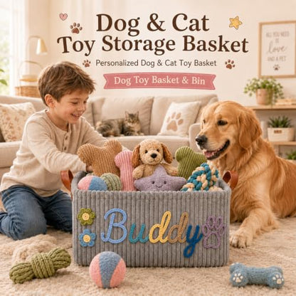 Dog Toy Basket with Name B-Storage Basket Personalized Pet Organizer with Handles