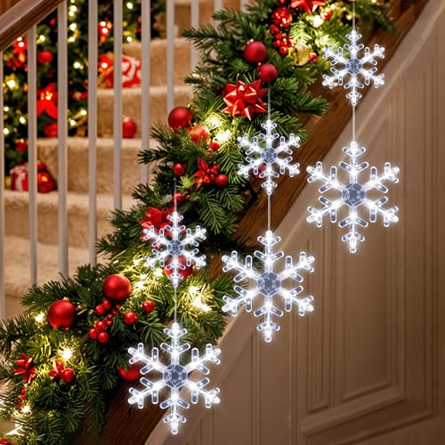 White Snowflake Christmas Window Lights Set - Battery Operated with Suction Cups