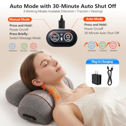 3-in-1 Neck Massager Pillow with Heat, Traction, and 5000mAh Battery