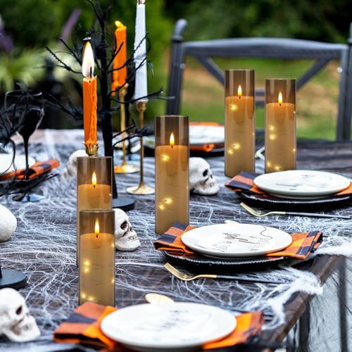 Grey Flickering Flameless Candles Set of 12 with Remote - Realistic Moving Wick