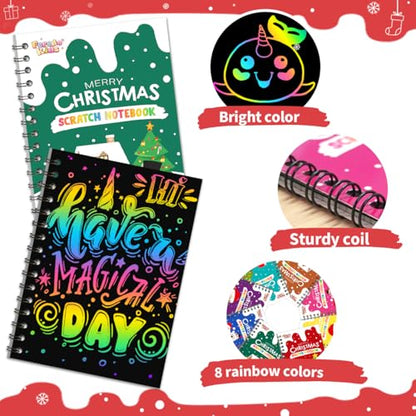 24 Pack Christmas Scratch Notebooks Art Party Favors for Kids - Rainbow Designs