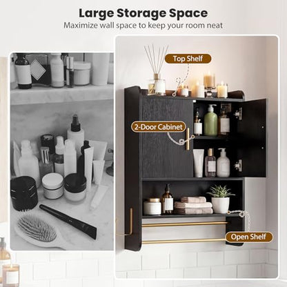 GIANTEX Wall Mounted Bathroom Medicine Cabinet Black - Space-Saving Storage