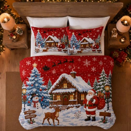 Christmas Queen Comforter Set with 2 Pillowcases - Holiday Cabin Decor - Variation of THIS listing