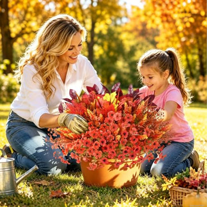 Artificial Fall Flowers Bundle 24pcs Outdoor Decor Autumn Flowers with Maple Leaves