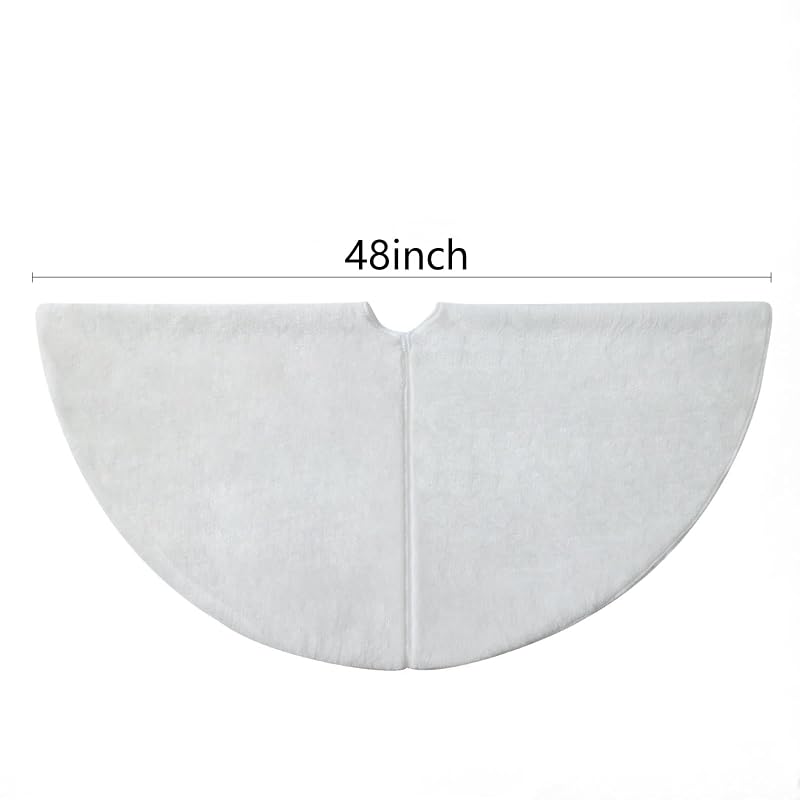 48 Inch White Plush Christmas Tree Skirt – Center Opening, Velvety Decor (Variation: White+48 inch)