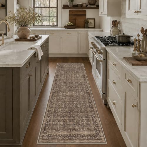 Brown Vintage Boho Runner Rug 2'6 x 8' Washable Non Slip Hallway Carpet