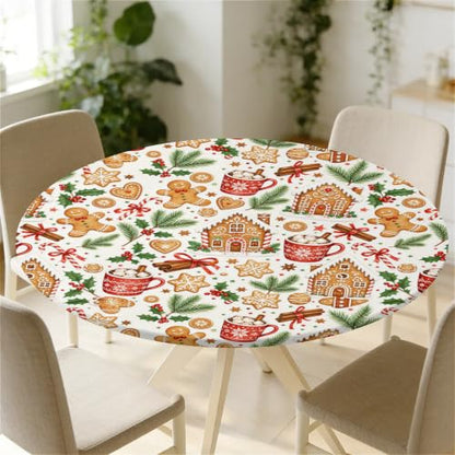 Gingerbread Christmas Fitted Tablecloth 60 Inch Waterproof Elastic Edge