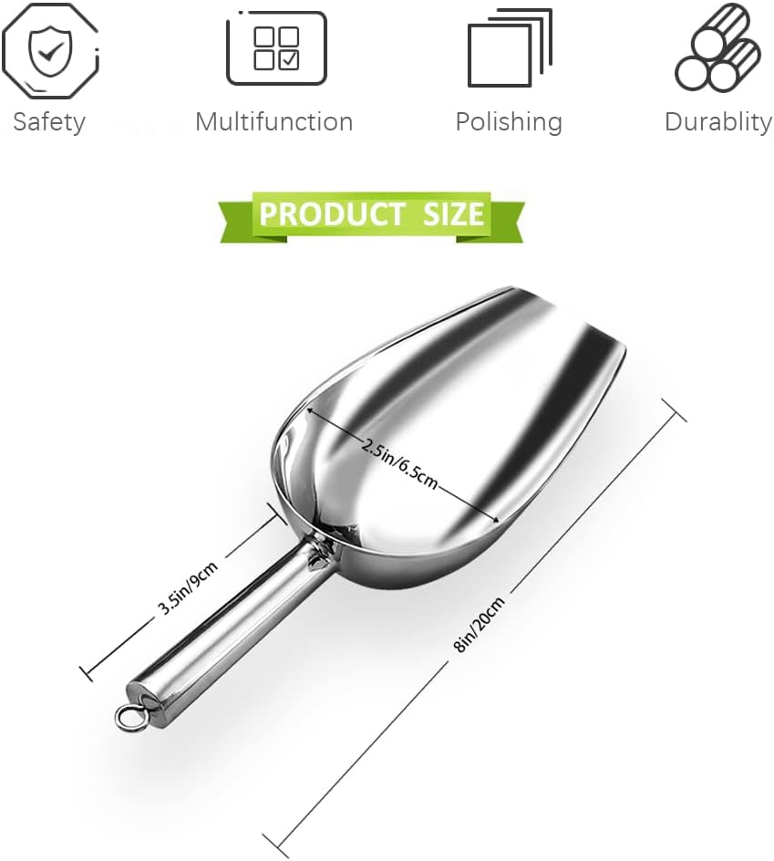 Skiennix Metal Ice Scoop - 6 Oz Stainless Steel Kitchen Scooper for Ice, Food & Pet Use