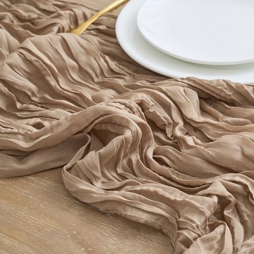 3 Pack Nude Brown Cheesecloth Table Runners - 10FT Rustic Boho Decor