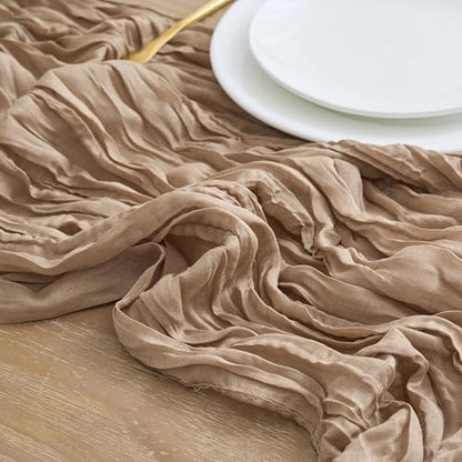 3 Pack Nude Brown Cheesecloth Table Runners - 10FT Rustic Boho Decor
