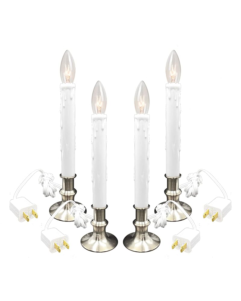 Daily Timer Window Candle 8/16 Hr Heavy Base Nickel Finish, UL Listed, 4 Pack with 2 Extra Bulbs (Brush Nickel, 4) - New Ideal Lights