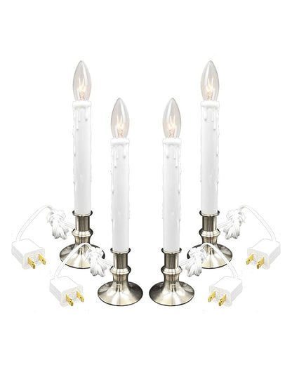 Daily Timer Window Candle 8/16 Hr Heavy Base Nickel Finish, UL Listed, 4 Pack with 2 Extra Bulbs (Brush Nickel, 4) - New Ideal Lights