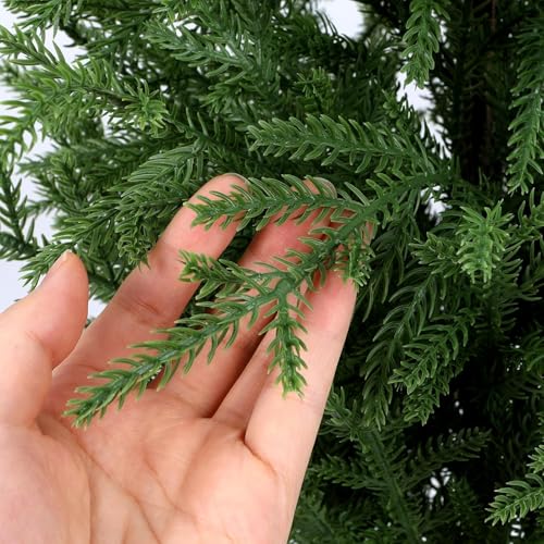 2-Pack 5FT Prelit Norfolk Pine Christmas Trees with LED Lights, Real Touch Foliage, Potted Faux Trees for Indoor Outdoor Decor