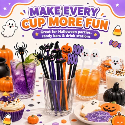 Classic Halloween Cocktail Stir Sticks - 36 Assorted 7.1 Inch Drink Swizzles