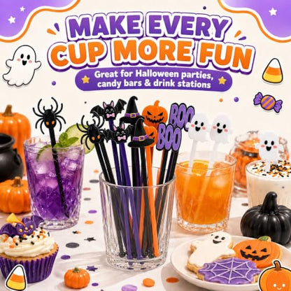Classic Halloween Cocktail Stir Sticks - 36 Assorted 7.1 Inch Drink Swizzles