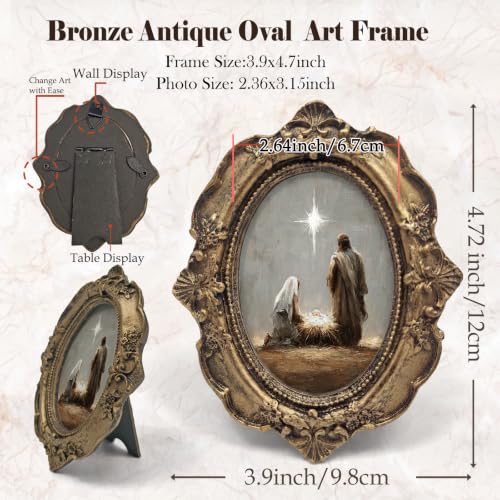 Light Christmas Nativity Bronze Oval Picture Frame 4x5in - Small