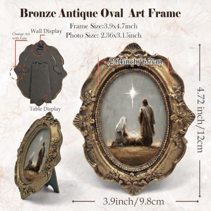 Light Christmas Nativity Bronze Oval Picture Frame 4x5in - Small