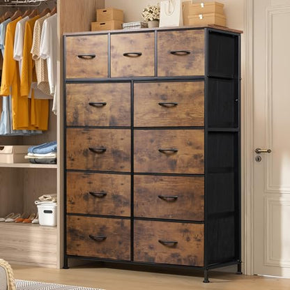 Entertainment Center with 11 Fabric Drawers - Rustic Brown, 11.7"D x 39.6"W x 49.3"H