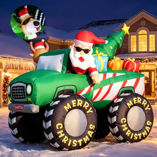 Christmas Inflatable Monster Truck with Santa Reindeer & LED Lights - Yard Decor