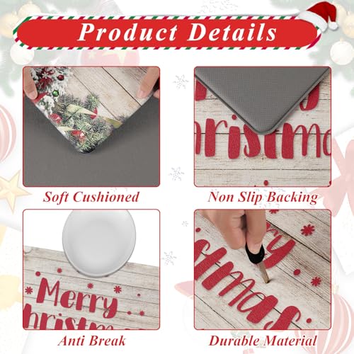 Christmas 2-Piece Anti-Fatigue Kitchen Rug Runner Set - Non-Slip Floor Mats
