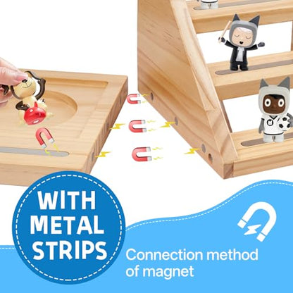 Natural 4-Tier Wooden Magnetic Tonies Shelf Organizer for Toniebox & Figures - Kid-Safe