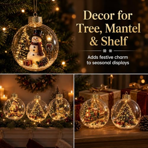 3D Glowing Christmas Scene Ornament Set - Festive Holiday Decor