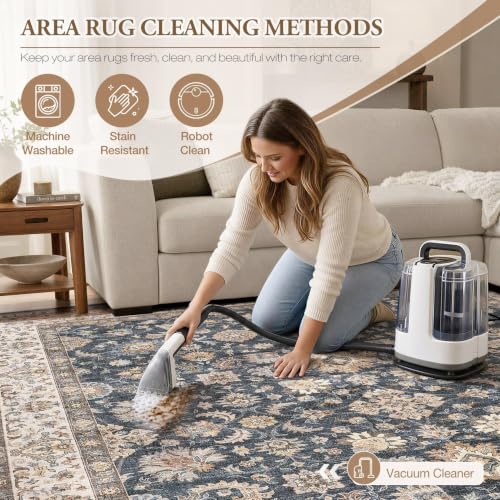 Cotiled 2x6 Washable Non-Slip Vintage Blue Brown Runner Rug - Entry & Hallway