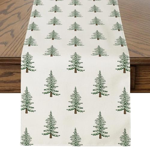 Beige Christmas Tree Table Runner 13x72 Inch Farmhouse Holiday Decor