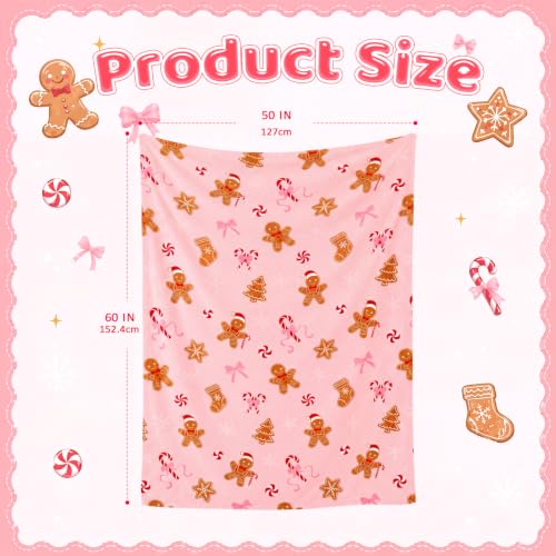 Pink Gingerbread Man Throw Blanket - 50x60 Fuzzy Flannel Xmas Decor