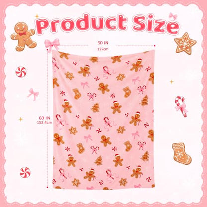 Pink Gingerbread Man Throw Blanket - 50x60 Fuzzy Flannel Xmas Decor