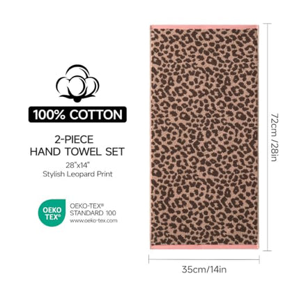 Dark Brown Leopard Print Hand Towel Set of 2 - 100% Cotton, 28x14 Inches