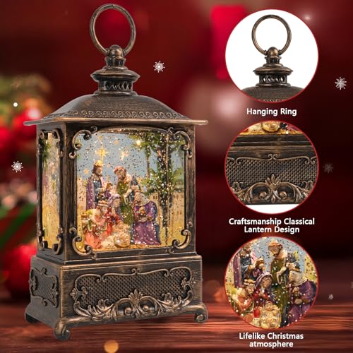 Nativity Snow Globe Lantern Christmas Decor with Music Lighted Scene - Indoor Holiday Ornament