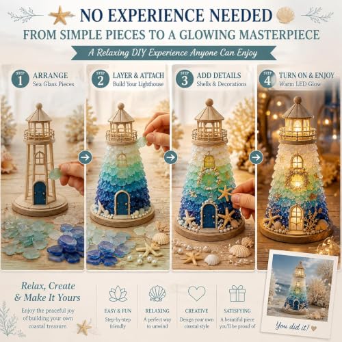 DIY Lighted Christmas Lighthouse Kit - Sea Glass Style, Set-F