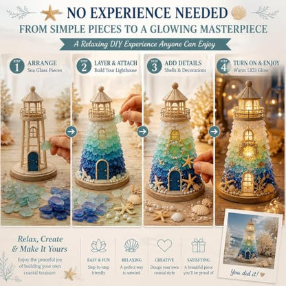 DIY Lighted Christmas Lighthouse Kit - Sea Glass Style, Set-F