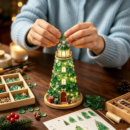 Lighted Christmas Lighthouse DIY Craft Kit Coastal Sea Glass Style