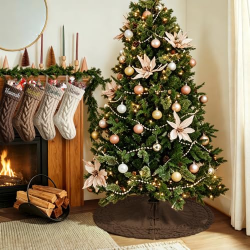 Brown Knit Christmas Tree Skirt 48 Inch - Rustic Holiday Decoration