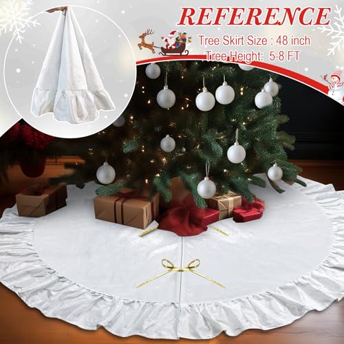 Cream White Velvet Christmas Tree Skirt 48 Inch Luxury Holiday Decor