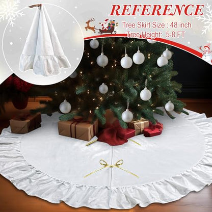 Cream White Velvet Christmas Tree Skirt 48 Inch Luxury Holiday Decor