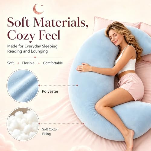 Oversized Moon Body Pillow - C-Shaped Cooling Crescent Pillow (Blue)