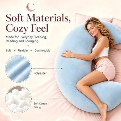 Oversized Moon Body Pillow - C-Shaped Cooling Crescent Pillow (Blue)