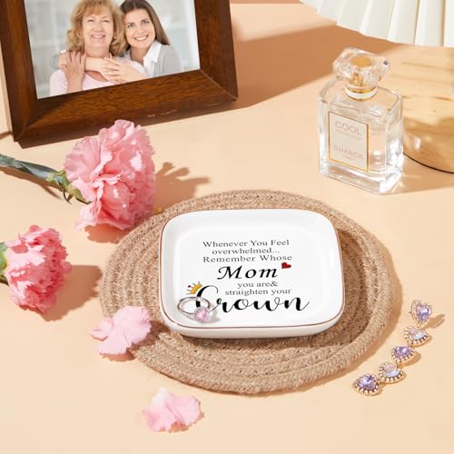 Mom Gifts from Daughter - Elegant Ring Dish for Mom with Encouraging Quote - Mother's Day, Birthday, Christmas Gift - Variation: Straighten Your Crown