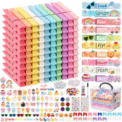 Cheer Pins Making Kit with 100 Macaron-Colored Clothes Pins and Charms for Backpacks & Crafts