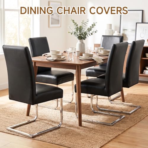 Waterproof PU Leather Dining Chair Covers Set of 4 - Black, Elastic Fit