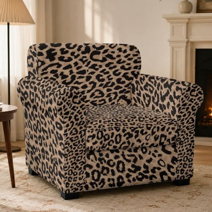 Leopard Print Arm Chair Cover Set - 2 Piece Stretch Slipcover for Small Sofas