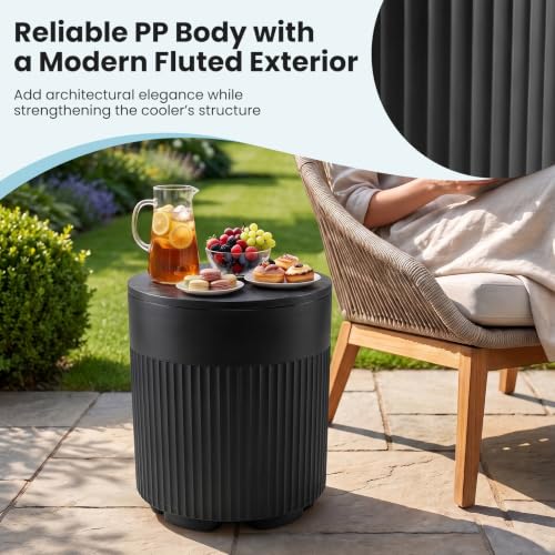 GIANTEX 3-in-1 Outdoor Ice Bucket Cooler Side Table with Storage - Black