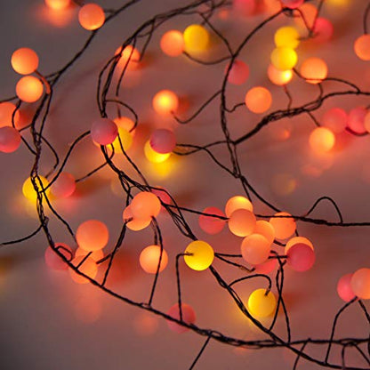 QBIS Premium LED Cluster Lights. Christmas Garland Fairy Lights. Red, Orange and Yellow. These Berry Cluster Lights are Perfect as Halloween Lights (120 LED Plug in)